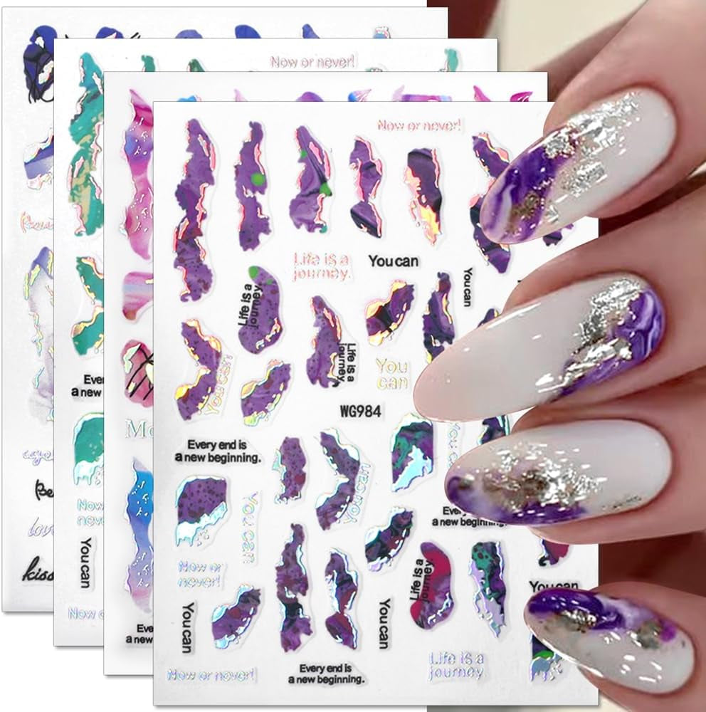 6 couleurs d'autocollants pour ongles en marbre, poudre bronzante argentée, autocollants pour ongles en marbre Bloom, autocollants pour ongles en marbre 3D, accessoires de conception, autocollants pour nail art, ensemble d'autocollants pour ongles