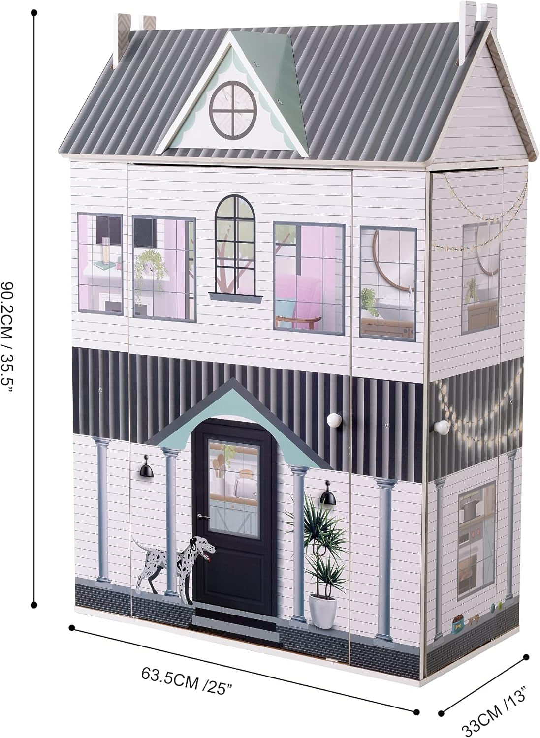 Olivia'S Little World Dreamland Farmhouse Maison de poupée interactive en bois pour enfants 3 étages avec 13 accessoires de meubles de poupée Blanc TD-13632A Maisons de poupées Naty Shop