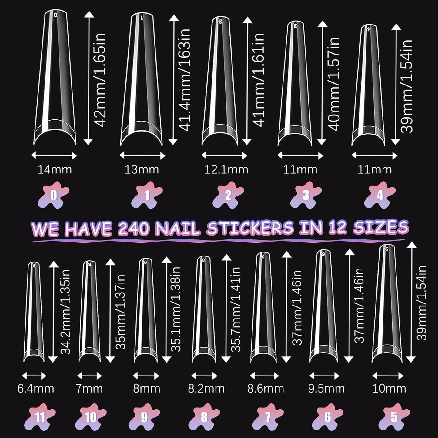 Faux Ongles Transparents Extra Longs 240 Pièces Demi-Couverture Faux Ongles Carrés Droits Faux Ongles Extensions d'Ongles Français pour Salons de Manucure et DIY Nail Art