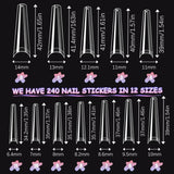 Faux Ongles Transparents Extra Longs 240 Pièces Demi-Couverture Faux Ongles Carrés Droits Faux Ongles Extensions d'Ongles Français pour Salons de Manucure et DIY Nail Art