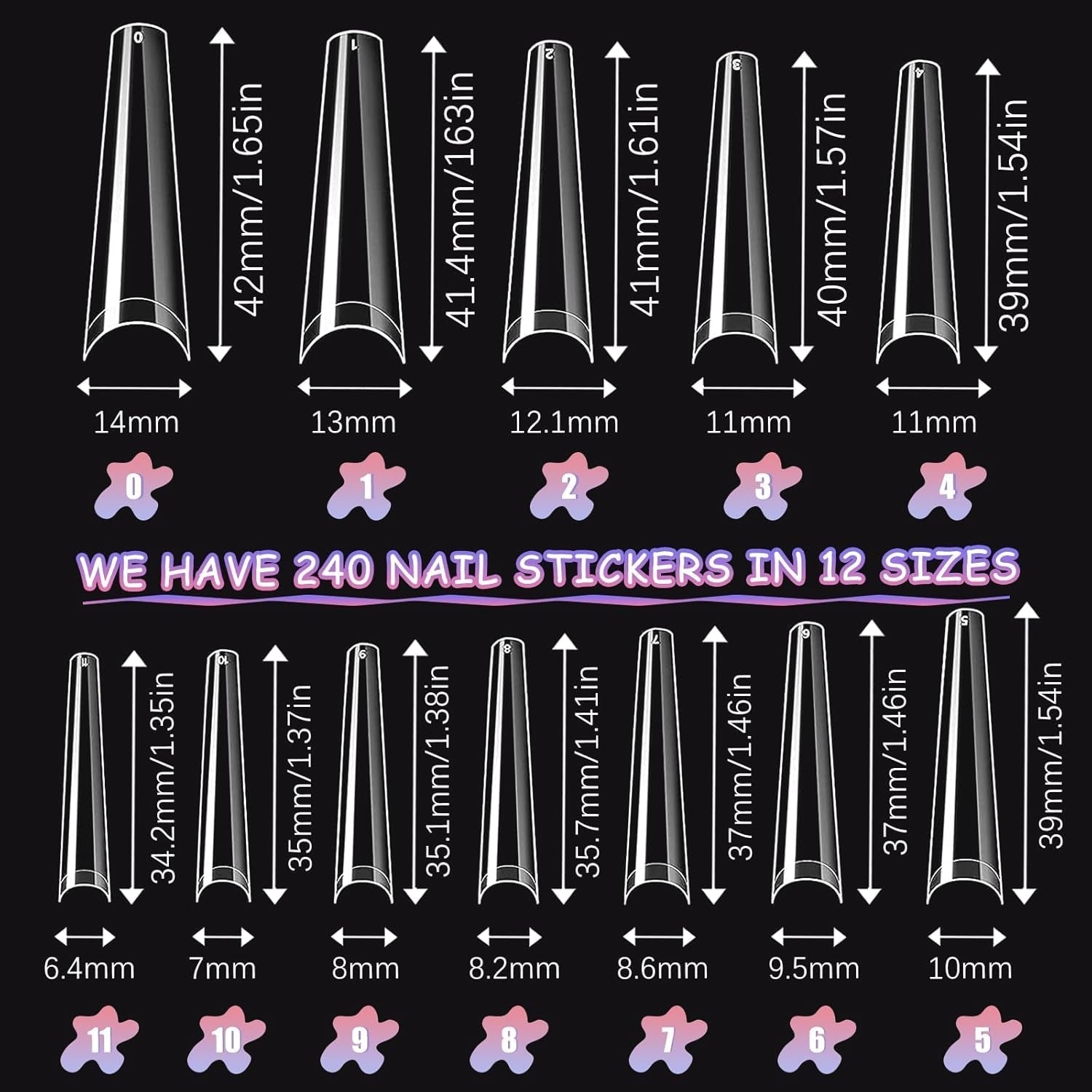 Faux Ongles Transparents Extra Longs 240 Pièces Demi-Couverture Faux Ongles Carrés Droits Faux Ongles Extensions d'Ongles Français pour Salons de Manucure et DIY Nail Art
