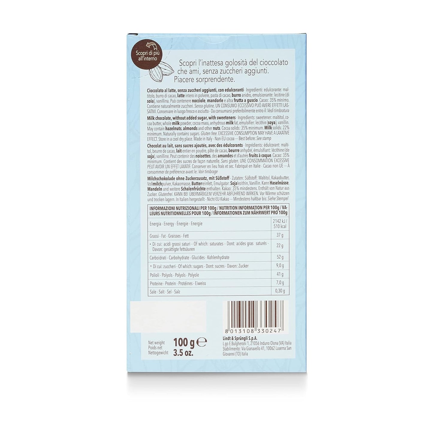 Barres au lactose, sans sucre ajouté, 100g