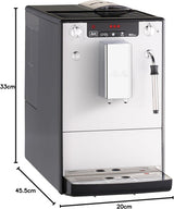 Melitta Solo & Milk - Machine à café fine entièrement automatique avec mousseur à lait, machine à café avec réservoir d'eau amovible, par ex. café ou cappuccino, argent