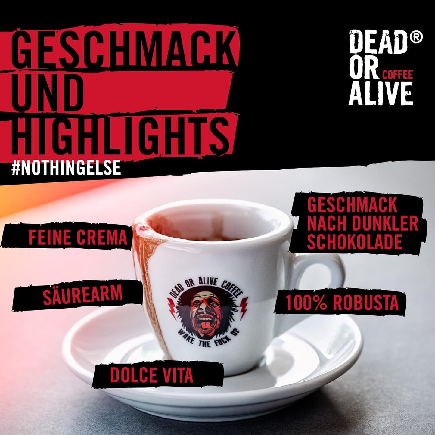 DEAD OR ALIVE Espresso No3 - Starke Espressobohnen 1kg - 100% Robusta - Kaffeebohnen für Kaffeevollautomat und Espressomaschine - Ganze Bohnen mit viel Koffein aus Italien - Café en grains