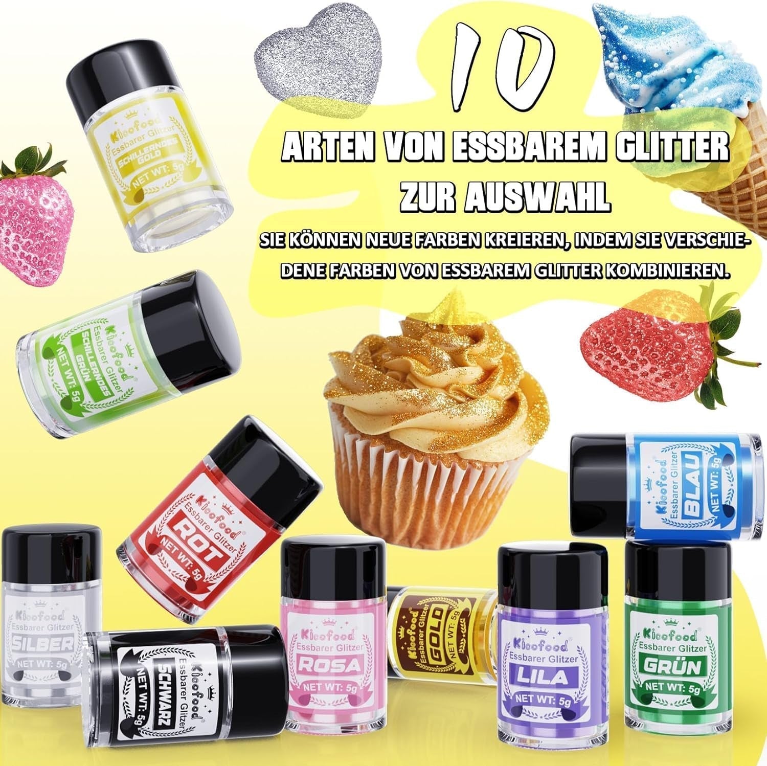 Kicofood, paillettes comestibles, 5 grammes, différentes couleurs Glitter Naty Shop