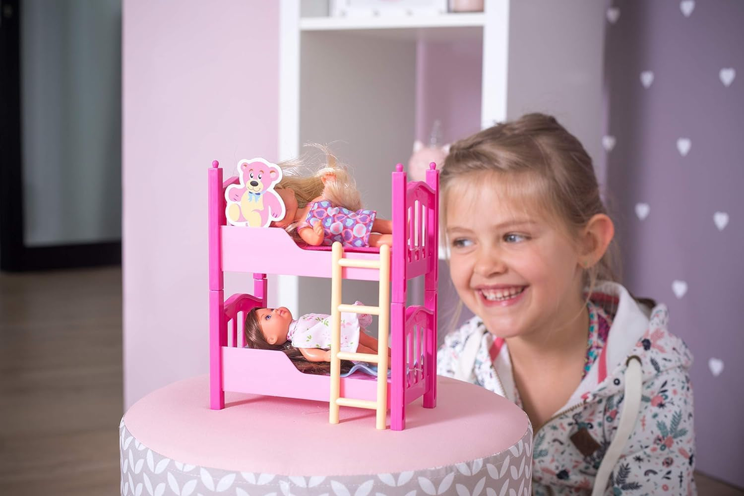 Simba 108178046 105733847 - Lit au sol Evi Love 2 / avec deux poupées Evi / avec lit superposé / accessoires inclus / poupée à habiller / 12 cm, pour enfants à partir de 3 ans