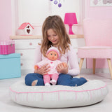 Babypuppe First Words mit Schlafaugen, spricht 24 Babylaute, mit Schnuller et Flasche, 38 cm, Rosa/Streifen