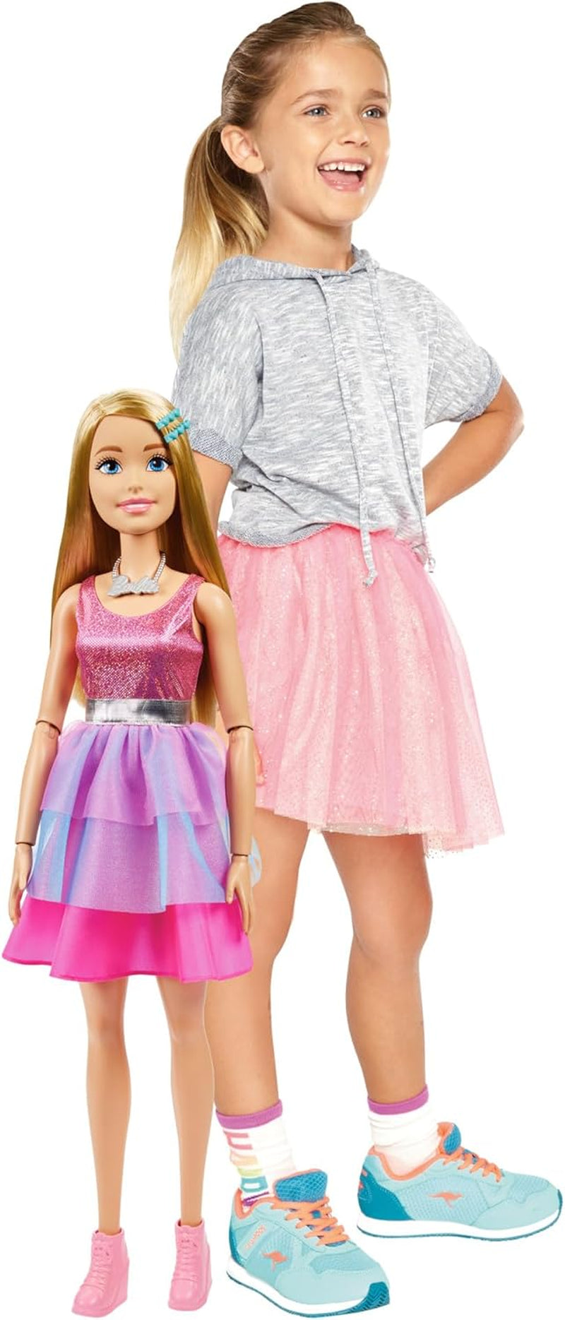 Poupée Barbie Extra Large (71 cm) – Robe rose, cheveux blonds avec pince et collier, cadeau à partir de 3 ans, HJY02