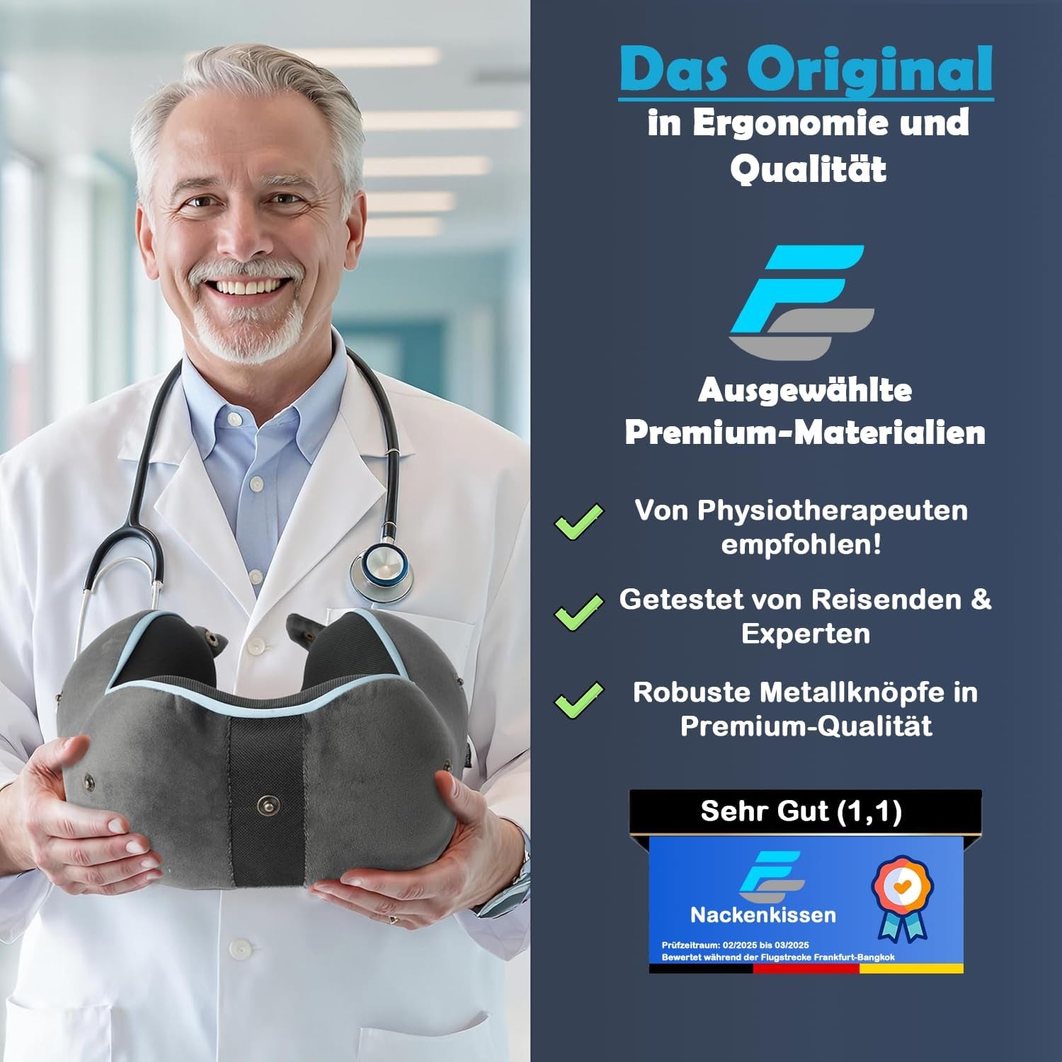 Oreiller cervical d'avion Flagshipper - oreiller cervical pour adulte - oreiller cervical de voiture - oreiller de voyage en mousse à mémoire de forme - lavable avec dos étroit (velours doux et respirant) - réglable, gris Naty Shop Oreillers orthopédiques cervicaux