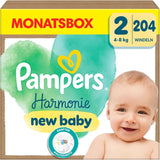 Couches Pampers Harmony taille 2, 204 couches, 4kg-8kg, protection douce de la peau avec protection 100% Pampers
