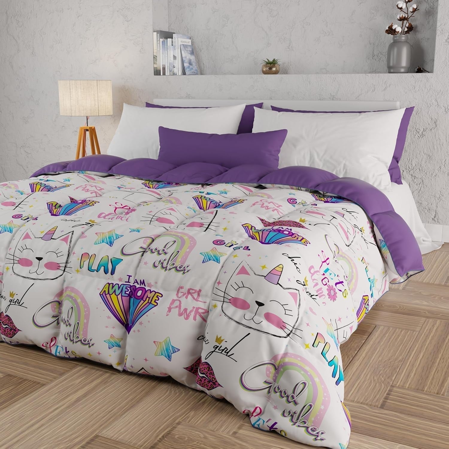 PETTI Artigiani Italiani - Couette d'hiver, Couette d'hiver, Double face, Impression monochrome et numérique, microfibre 100% hypoallergénique, Made in Italy Couettes et couettes Naty Shop