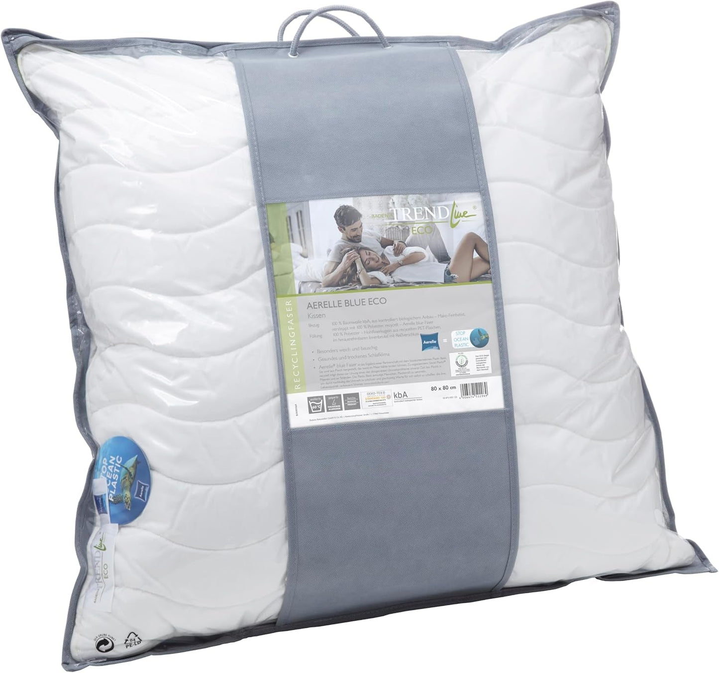 Oreiller Badenia Trendline Eco Aerelle Bleu 80 X 80 Cm, blanc, certifié Oeko-Tex, produit selon la norme de qualité allemande Oreillers standard Naty Shop