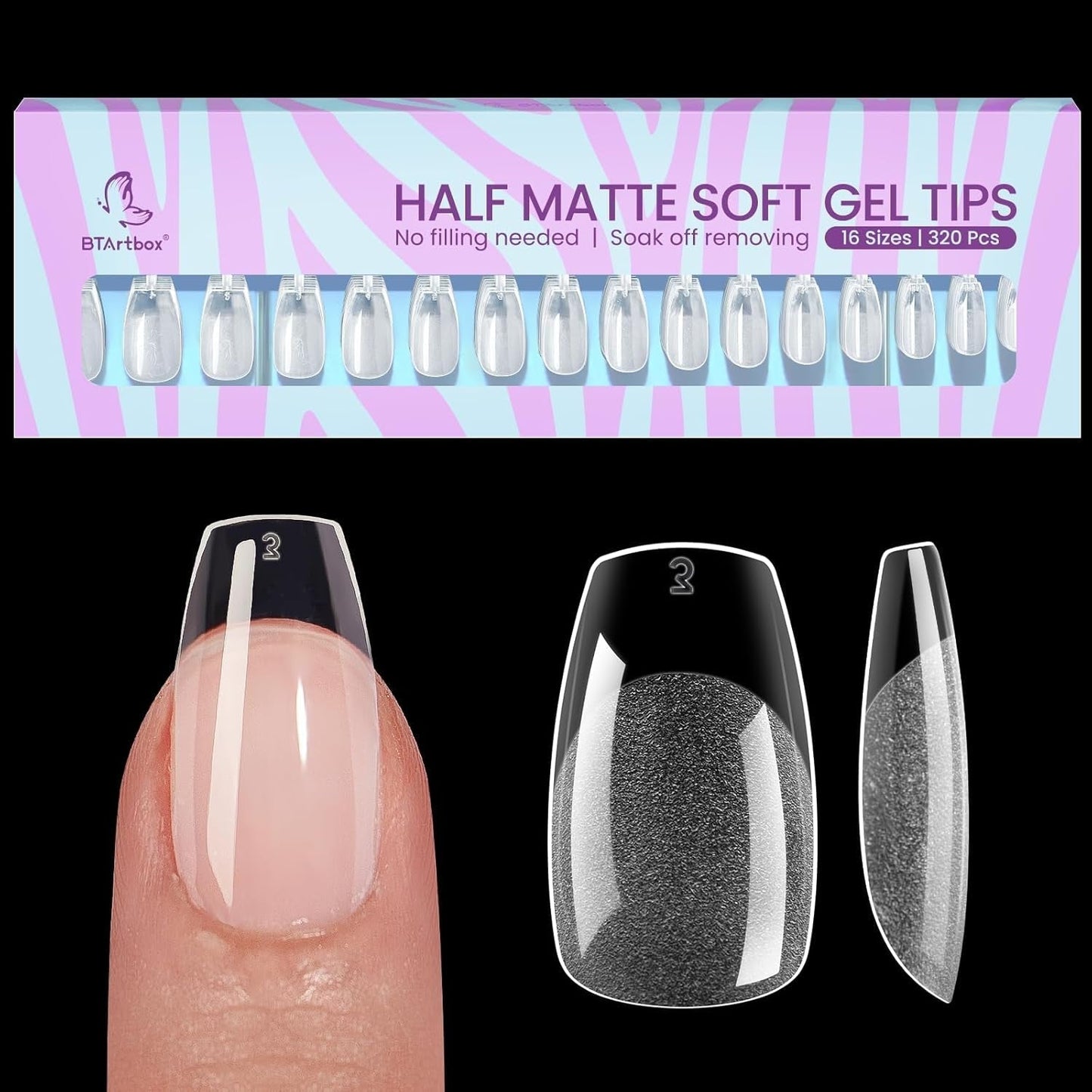 Btartbox Faux-ongles en amande extra courts - Gel à couverture complète X Soft XS - Semi-mat préformé pour salon d'ongles larges 320 pièces