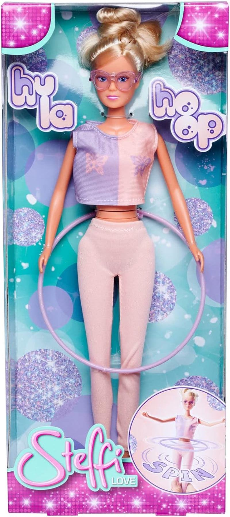 Simba 105733619 - Steffi Love Hula Hoop, Poupée jouet avec tenue de sport, Hula Hoop et fonction mécanique, 29 cm, à partir de 3 ans