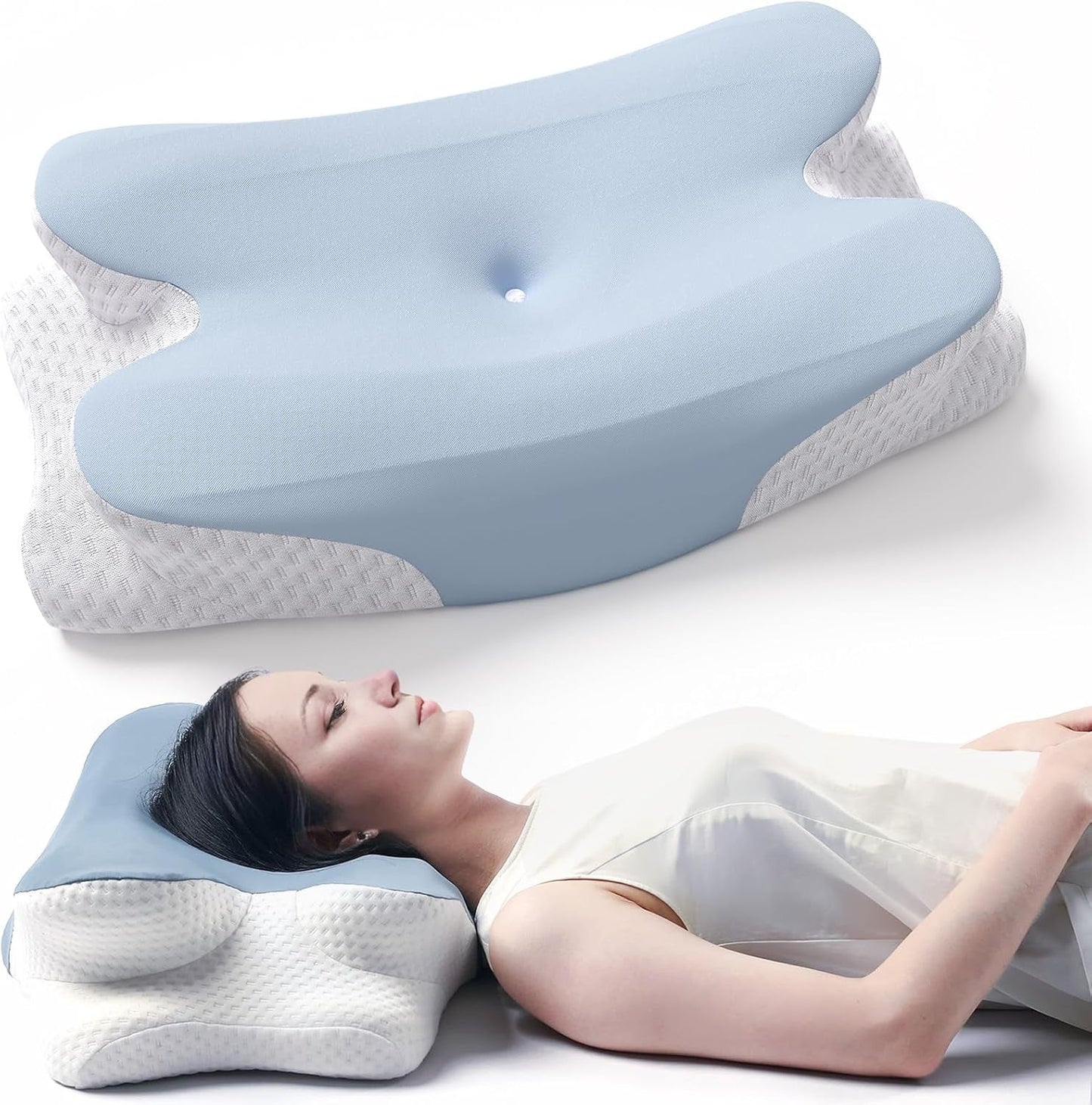 RUMMY Oreiller ergonomique en mousse à mémoire de forme avec housse amovible et lavable pour dormeurs sur le côté et sur le ventre (gris) Oreillers orthopédiques cervicaux Naty Shop Bleu