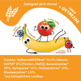 FRECHE FREUNDE Sachet de Fruits Bio Banane, Pomme, Framboise, Myrtille à l'Avoine, Purée de Fruits avec Céréales en Sachet Pressable pour Bébé à partir de 6 Mois, Vegan, Lot de 6 (6 x 100 g)