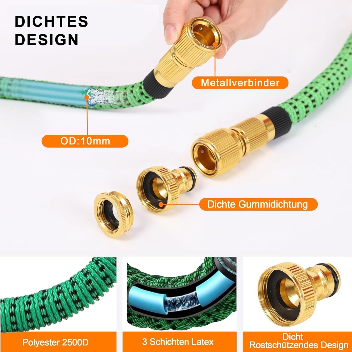 Tuyau d'arrosage extensible de 45 m, tuyau d'eau flexible rétractable automatique, 10 modes de pulvérisation, TPE 2500D, connecteurs métalliques, pour très grands jardins, agriculture, nettoyage