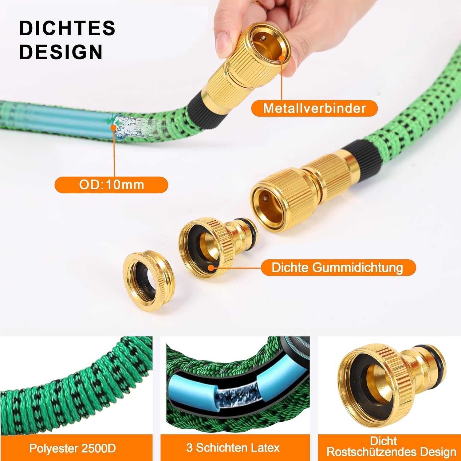 Tuyau d'arrosage extensible de 45 m, tuyau d'eau flexible rétractable automatique, 10 modes de pulvérisation, TPE 2500D, connecteurs métalliques, pour très grands jardins, agriculture, nettoyage