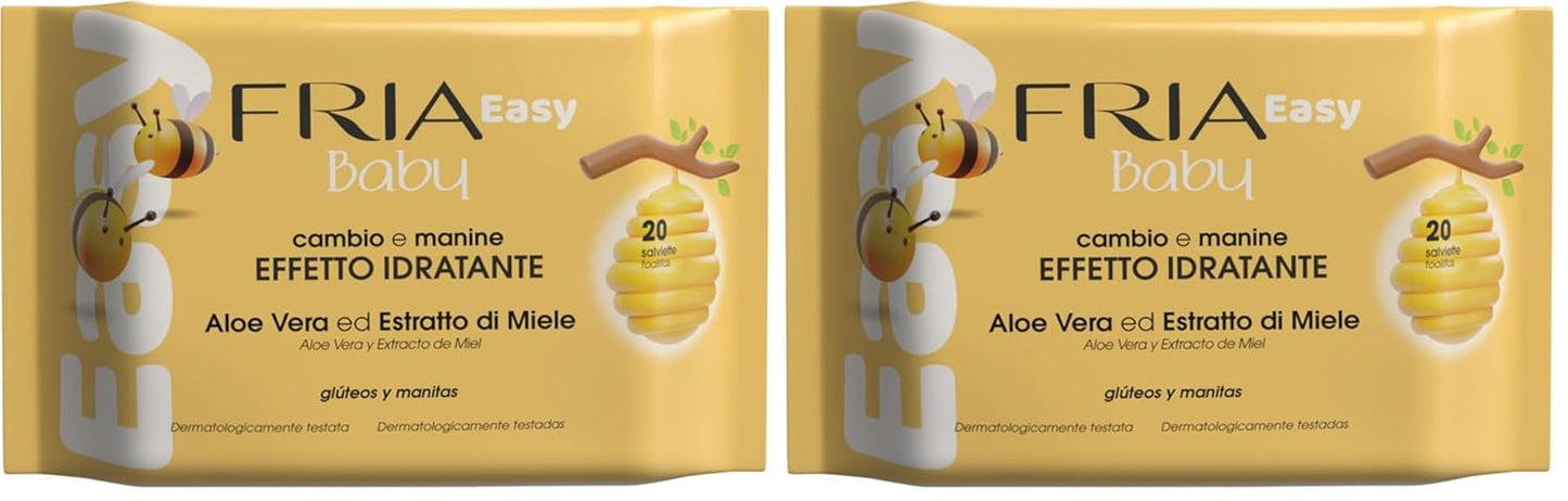 Easy Baby Lingettes humides à l'aloe vera et à l'extrait de miel hydratantes pour la peau, testées dermatologiquement, paquet de 20 lingettes