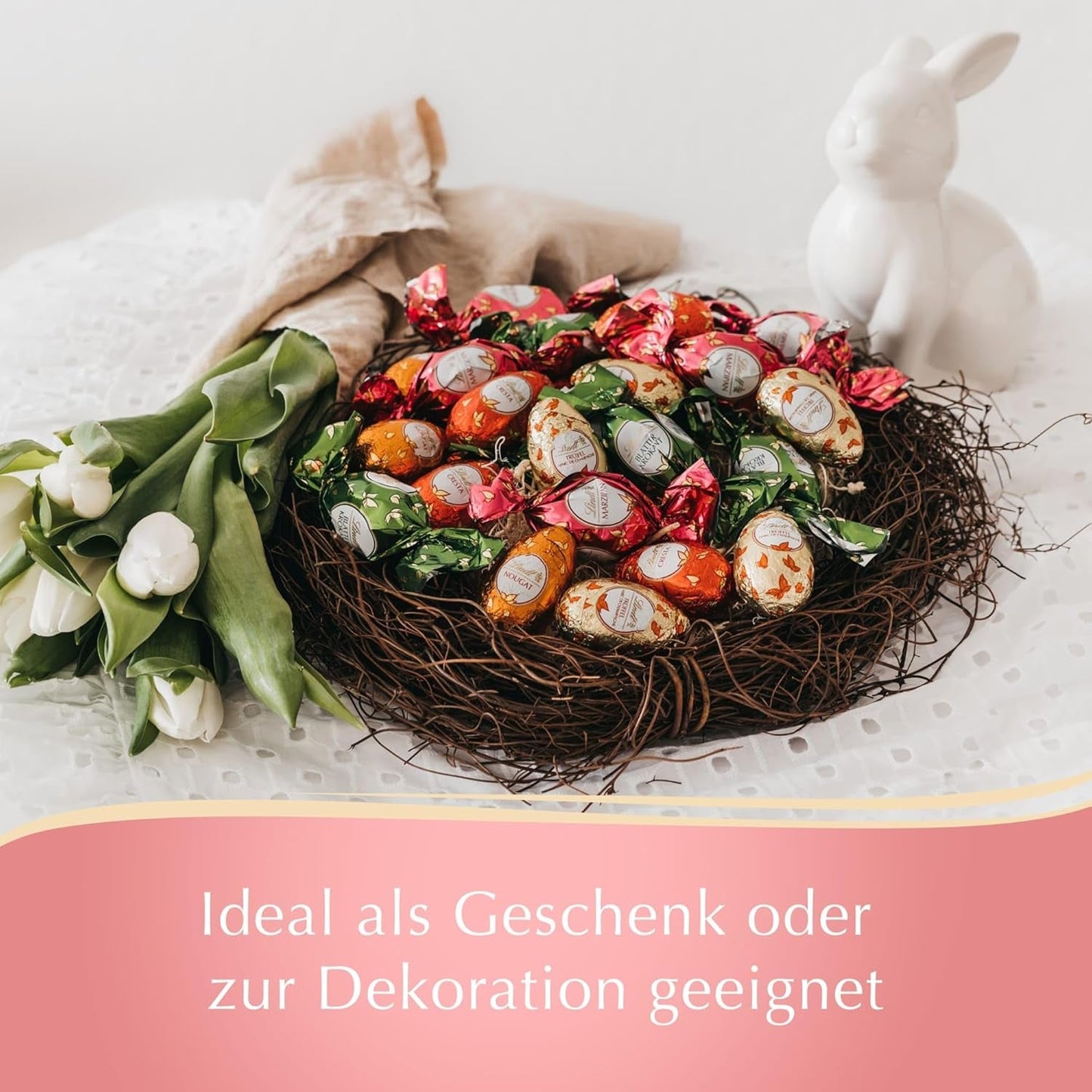 Assortiment d'œufs au chocolat Lindt | Sachet de 450 g | 9x chocolat au lait LINDOR, 8x Nougat, 8x Cresta | Variété d'œufs en chocolat colorés pour Pâques | Chocolat de Pâques | Cadeau de chocolat | De jolis œufs de Pâques