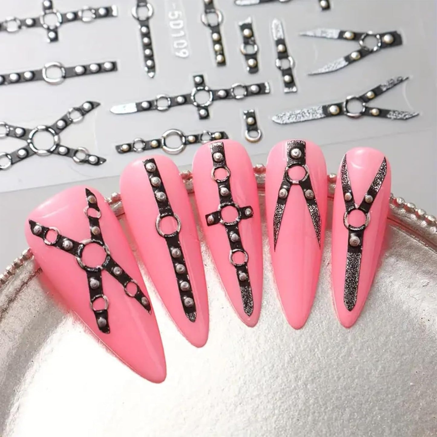 2PCS 5D Embossed Gothic Punk Nagelsticker, Nagel Sticker Selbstklebend Kreuz et X-Form Halloween Nagelaufkleber, Nageldesign Zubehör Für Damen Nail Art