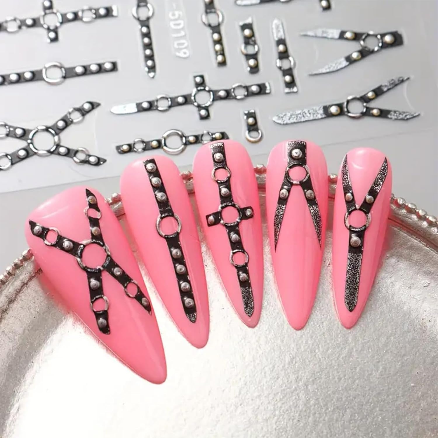 2PCS 5D Embossed Gothic Punk Nagelsticker, Nagel Sticker Selbstklebend Kreuz et X-Form Halloween Nagelaufkleber, Nageldesign Zubehör Für Damen Nail Art