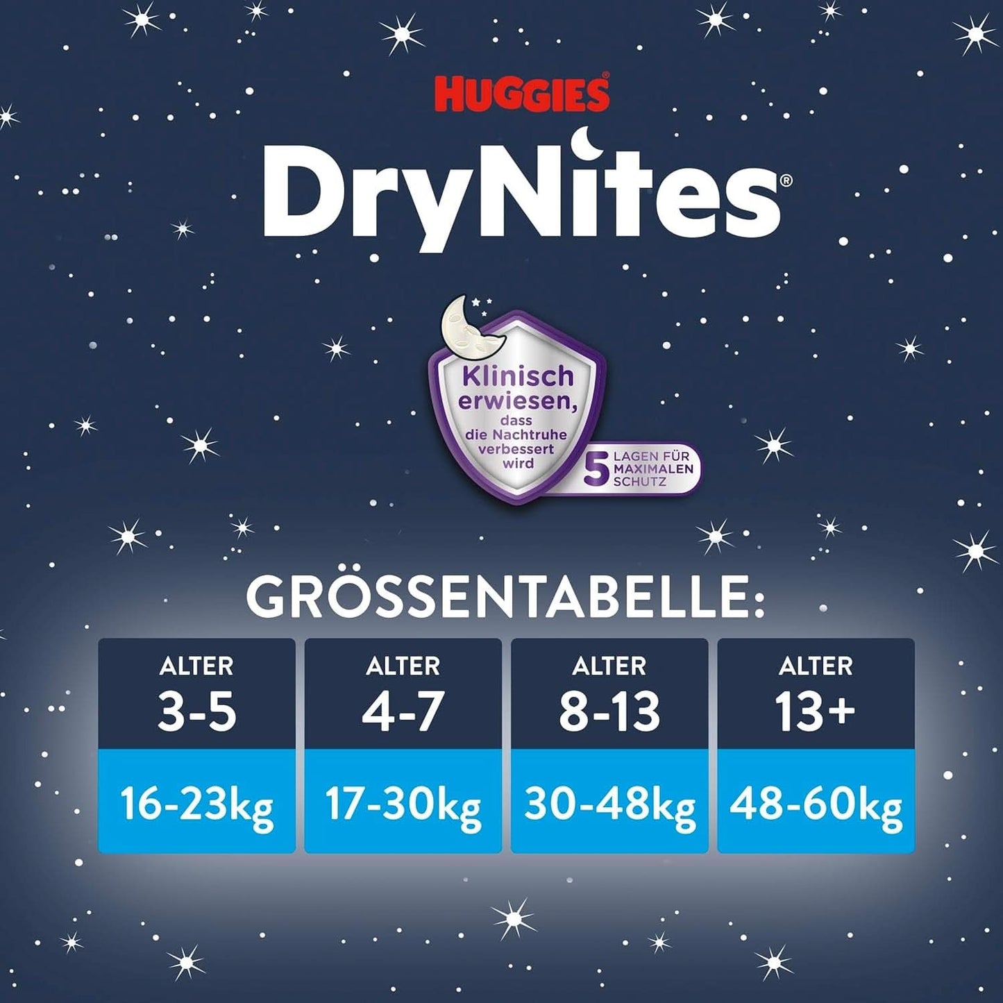 Huggies Drynites Nachtwindeln Bei Bettnässen, Für Jungen Ab 13 Bis Ca. 17 ans (48-60 KG), 27 pièces (3X9), Monatspack, couches-pantalons Naty Shop