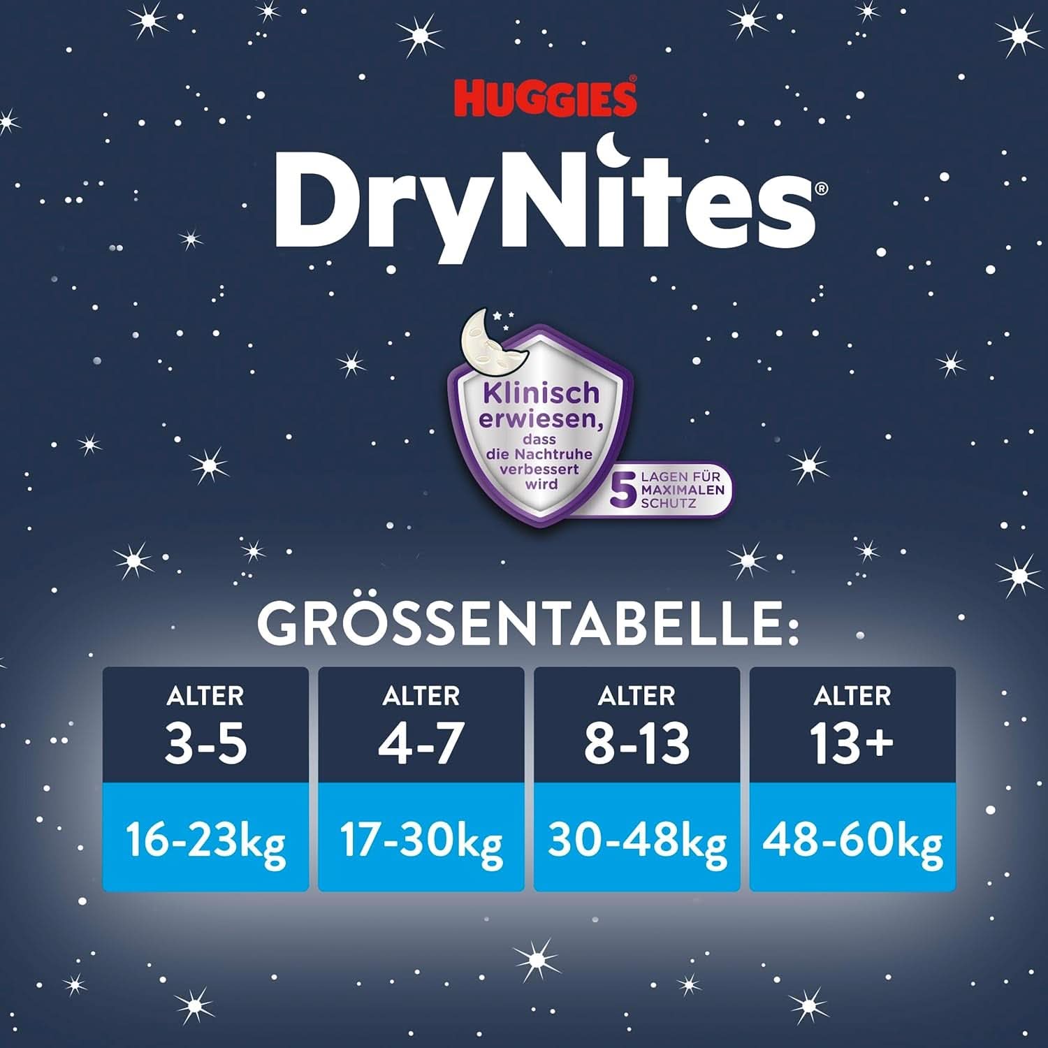 Huggies Drynites Nachtwindeln Bei Bettnässen, Für Jungen Ab 13 Bis Ca. 17 ans (48-60 KG), 27 pièces (3X9), Monatspack, couches-pantalons Naty Shop