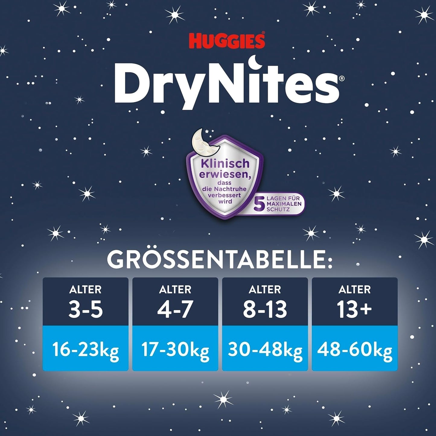 DryNites Couches absorbantes pour énurésie nocturne pour garçons de 4 à 7 ans (17 à 30 kg), paquet mensuel géant, 64 unités