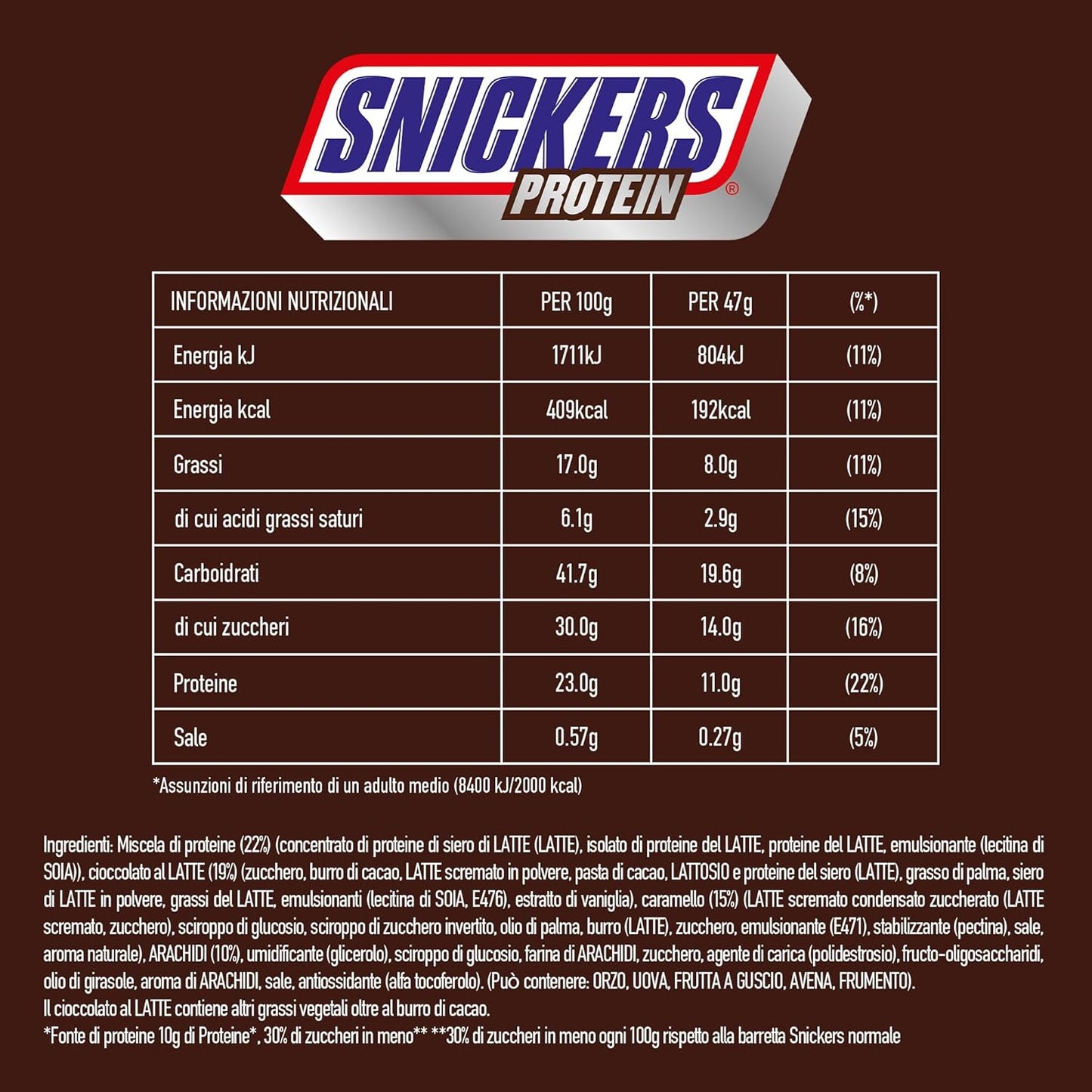 Barres protéinées Snickers au chocolat - Goût riche au caramel noisette et nougat, emballage en vrac 18x47g