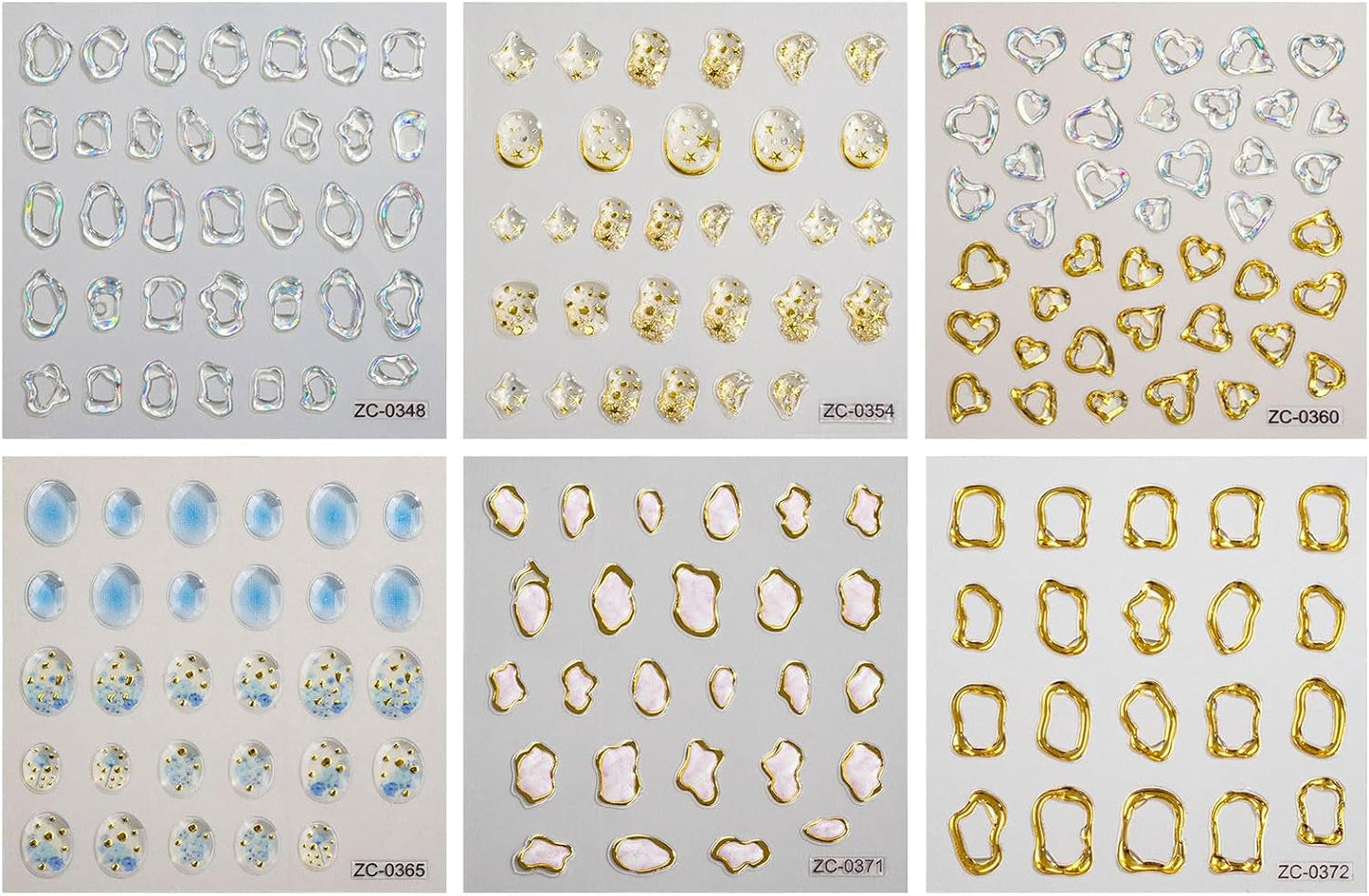 JMEOWIO 6 Blatt 3D Nail Sticker Goldene Unregelmäßige Geometrische Nail Art Sticker Selbstklebend Nagelaufkleber 5D Stereoskopisch Dekoration Nageldesign Zubehör