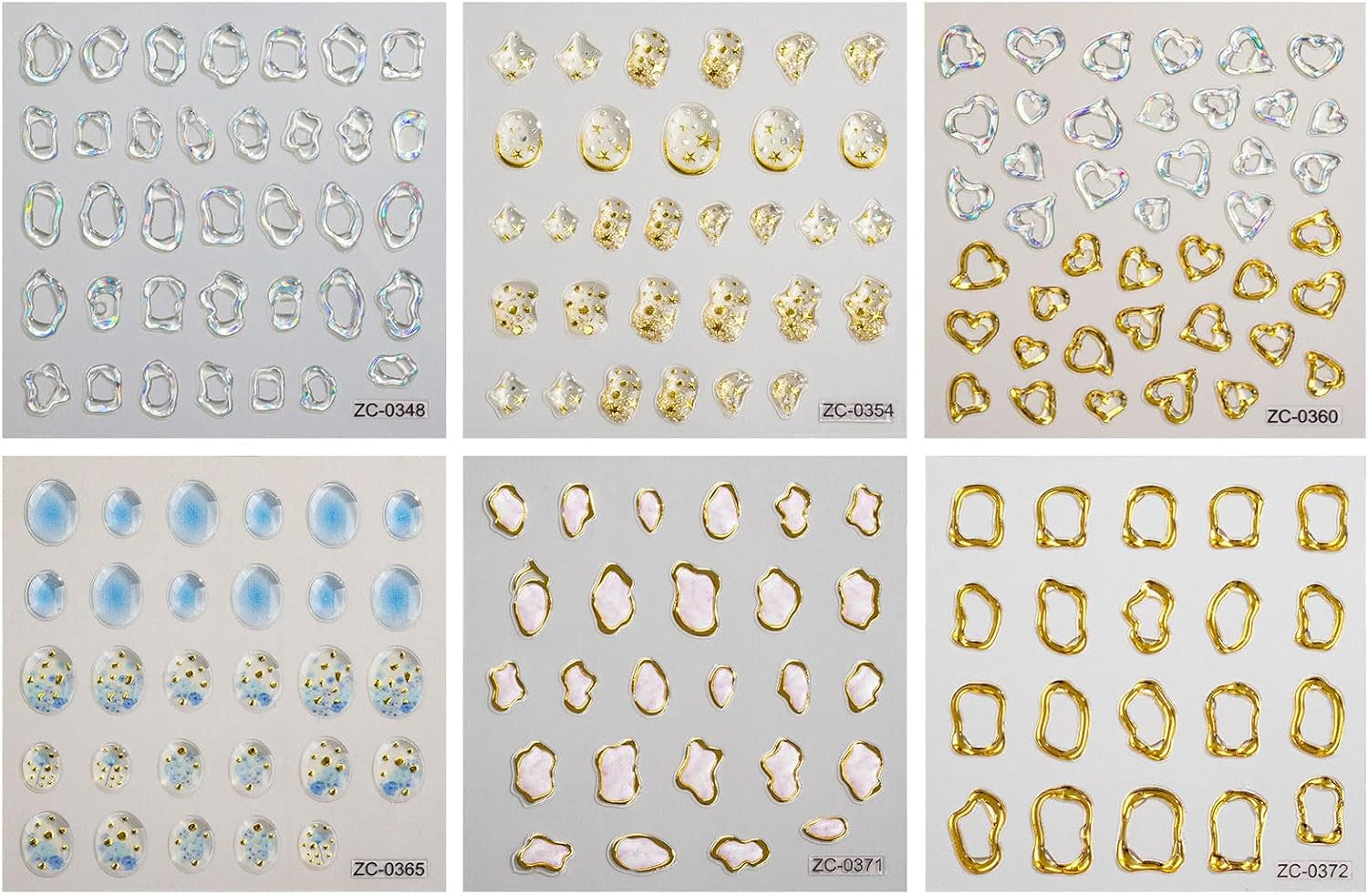 JMEOWIO 6 Blatt 3D Nail Sticker Goldene Unregelmäßige Geometrische Nail Art Sticker Selbstklebend Nagelaufkleber 5D Stereoskopisch Dekoration Nageldesign Zubehör
