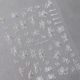 JMEOWIO 3D Nagelsticker Weiße Blumen Nail Art Sticker Selbstklebend Nagelaufkleber 5D Stereoskopisch Dekoration Nageldesign Zubehör 1 Blatt