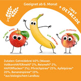 FRECHE FREUNDE Pêche Pomme Banane Avoine Purée de Fruits Bio avec Céréales dans un Sachet Pressable pour Bébés à partir de 6 Mois Vegan 6 Pack (6 x 100g)