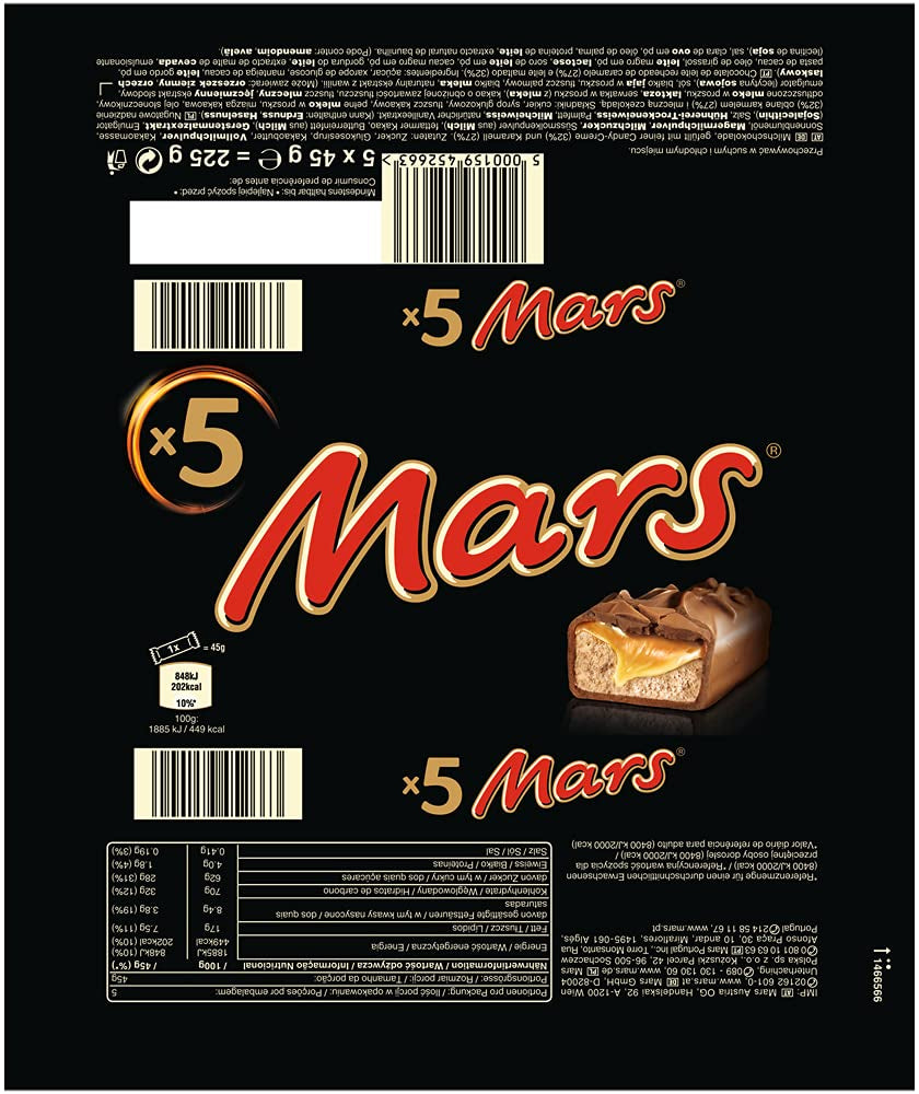 Barre de chocolat Chocolat caramel 1 paquet de 5 barres (1 x 225 g) (paquet de 4)