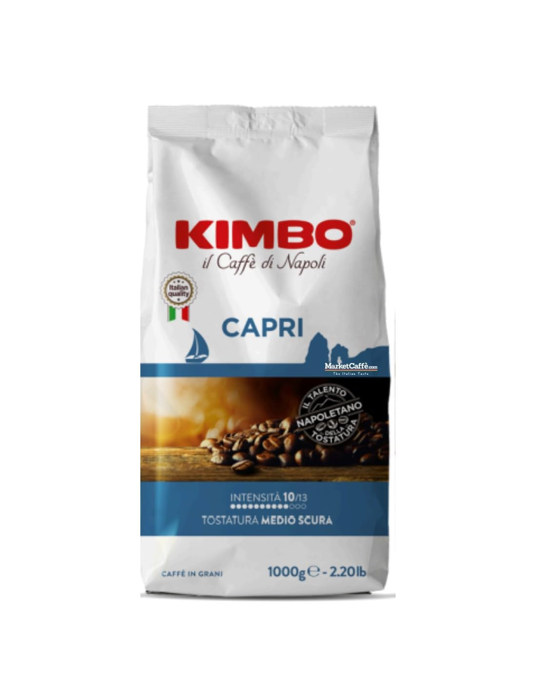 Café en grains Capri, torréfaction moyenne, sac de 1 kg
