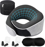 Oreiller cervical Oreiller de voyage en mousse à mémoire de forme Design ergonomique Oreiller cervical en mousse à mémoire de forme avec masque pour les yeux 2 bouchons d'oreille et sac de rangement Parfait pour dormir sur la route en voyage Naty Shop Oreillers orthopédiques cervicaux Titre par défaut