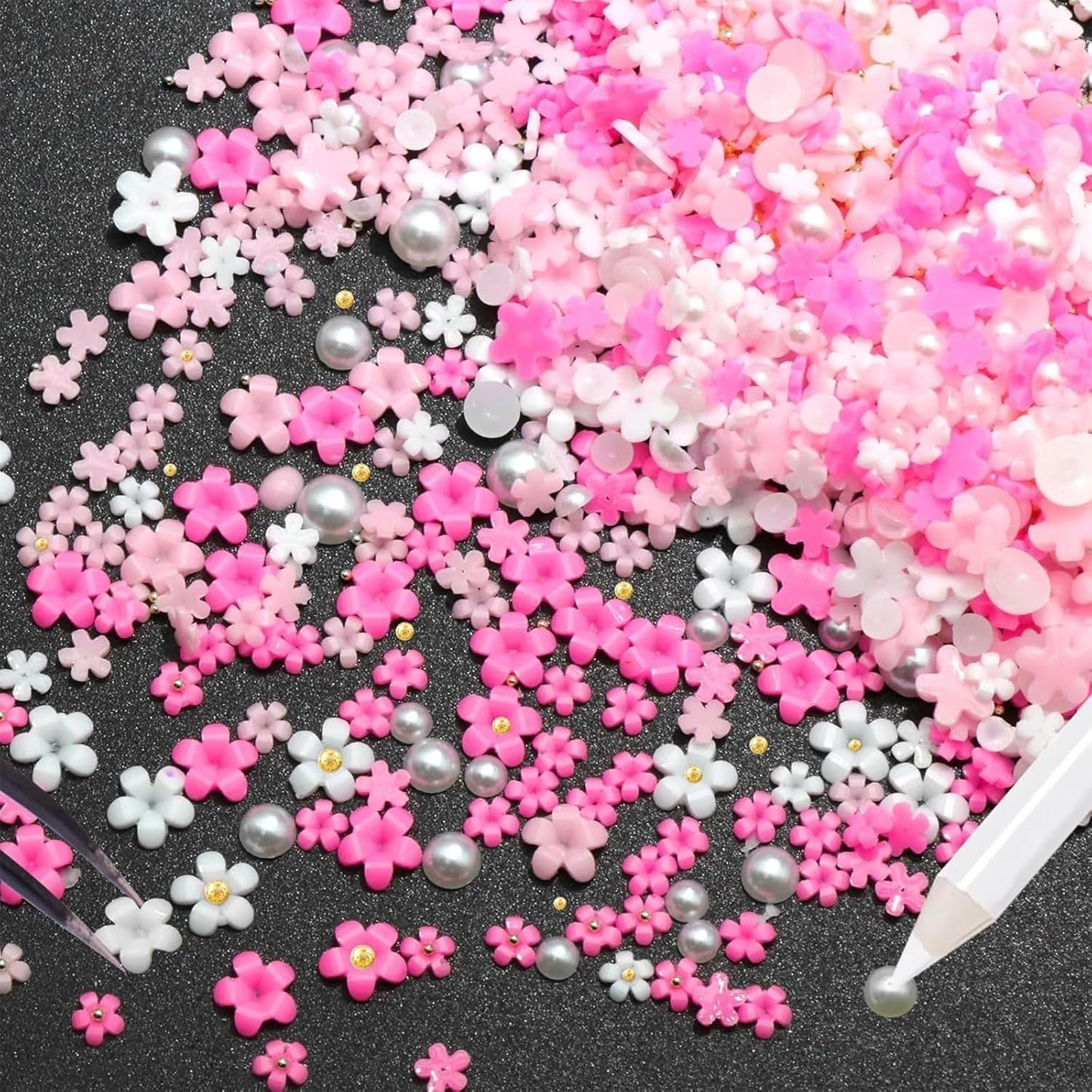 1 Carton Nail Art Charms, Fleurs 3D Charms d'art, Acryl Blumen Nagel Strass Mit Ornamenten, Nagel Edelsteine, Nagel Zubehör Für Mädchen, Décoration d'art, DIY Handwork Nail Design