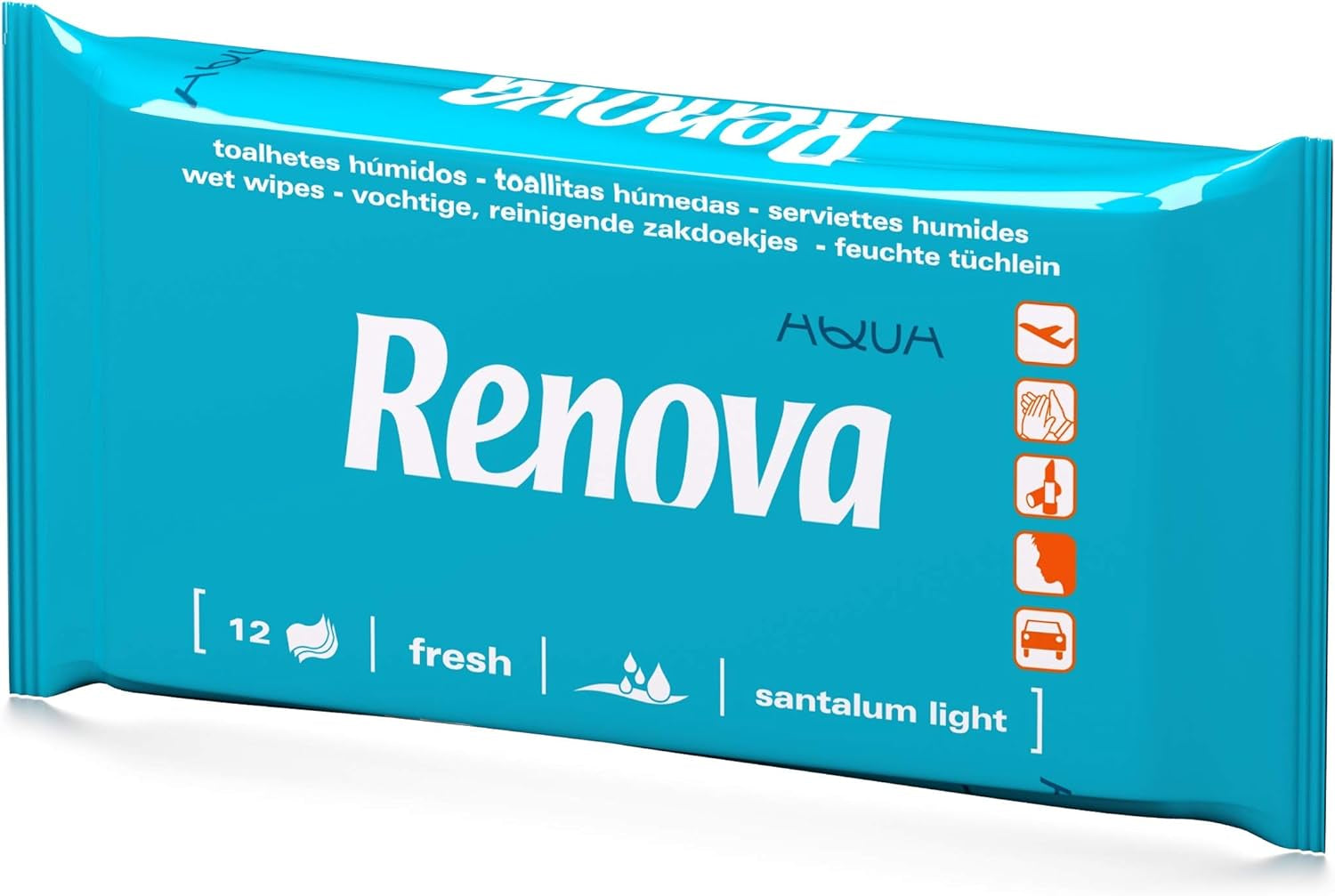 Lingettes humides Renova - 12 lingettes humides et parfumées