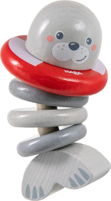 HABA 306691 - Hochet en forme de phoque, jouet à saisir à partir de 6 mois, fabriqué en Allemagne, gris Jouets pour bébés Naty Shop