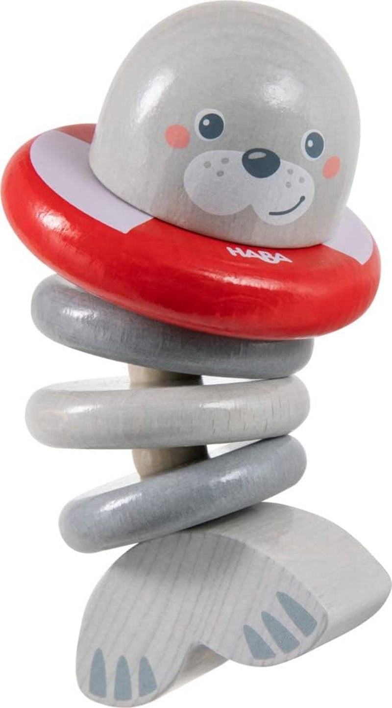 HABA 306691 - Hochet en forme de phoque, jouet à saisir à partir de 6 mois, fabriqué en Allemagne, gris Jouets pour bébés Naty Shop
