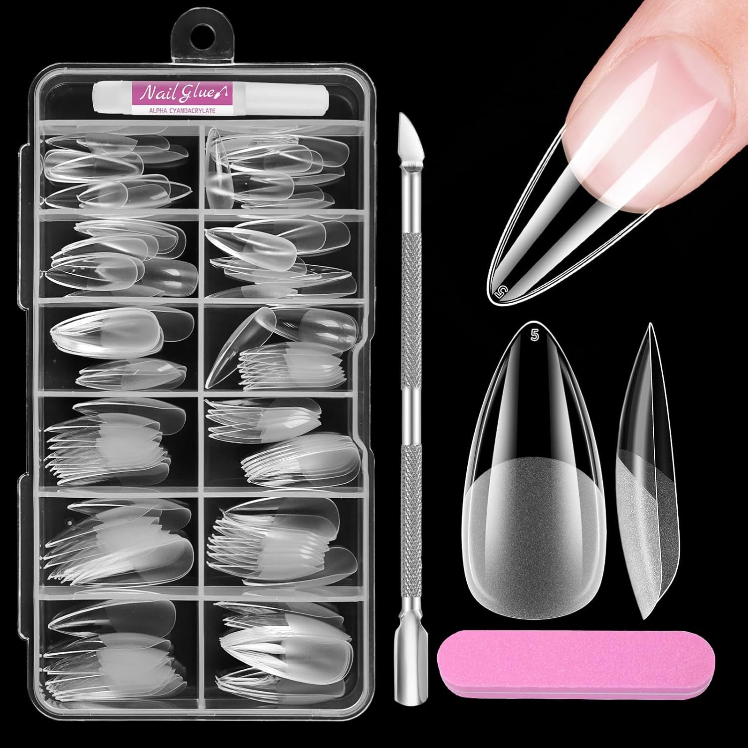 Full Cover Short Nails 120 pièces 12 tailles pointes d'ongles courtes pour ongles en gel colle sur ongles artificiels colle sur ensemble de lime à ongles polisseuse à ongles repousse-cuticules