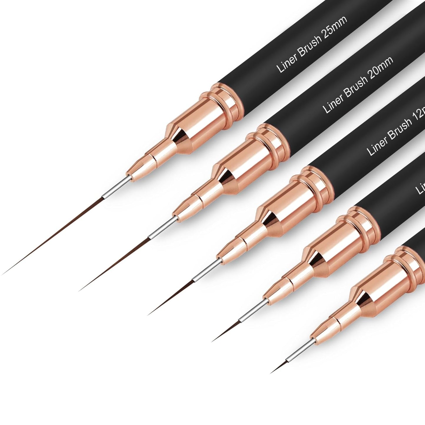 Lot de 5 pinceaux à ongles pour contour des ongles, ensemble de pinceaux de conception de peinture, outil de dessin de pointe d'ongle pour lignes longues, détails fins, dessin fin en taille 6/9/12/15/18 mm, noir