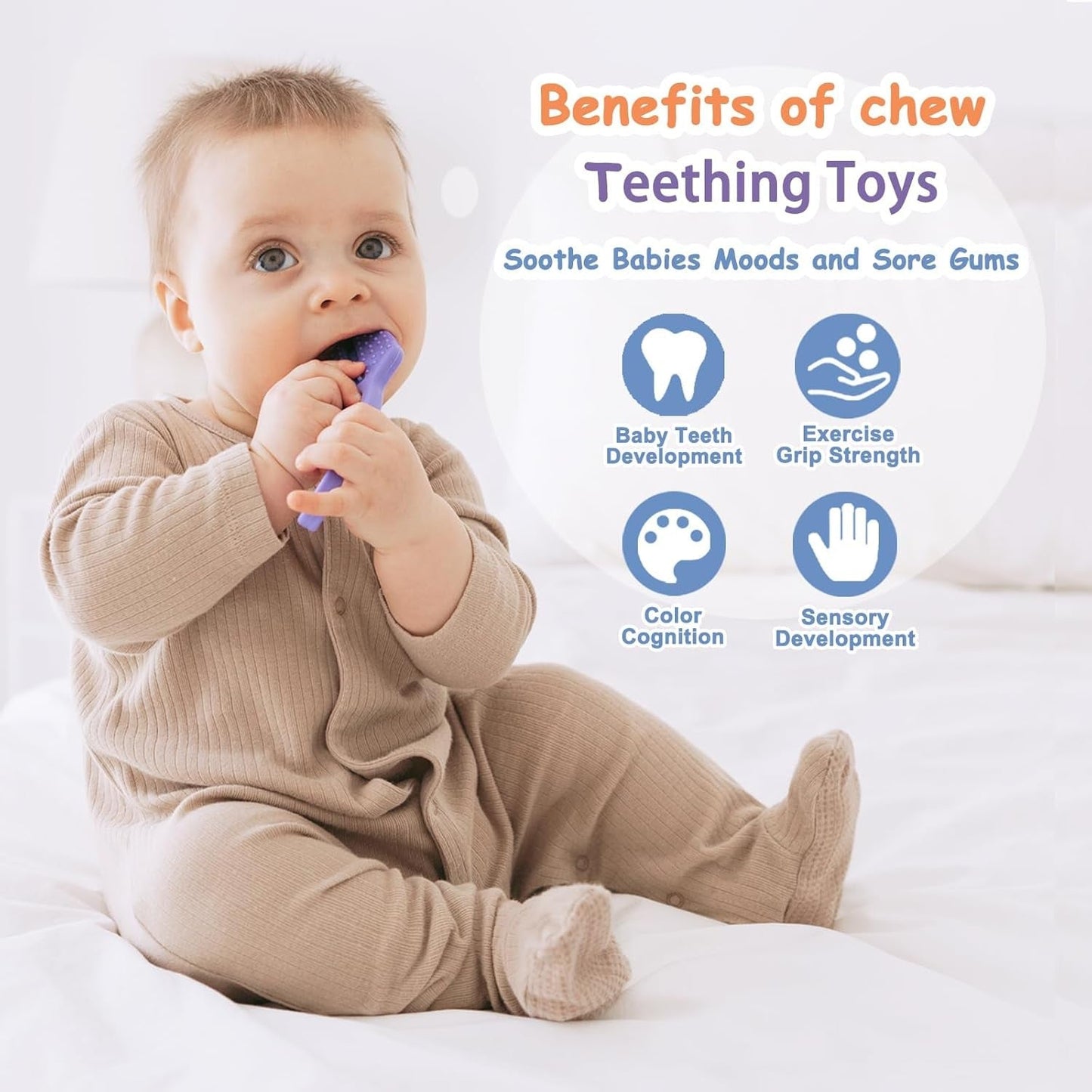 Anneau de dentition pour bébé [Original] – Jouet de dentition en silicone, anneau de dentition cool, aide à la dentition, sans BPA | Jouets, accessoires et cadeaux pour les tout-petits à partir de 3 mois | Paquet de 4