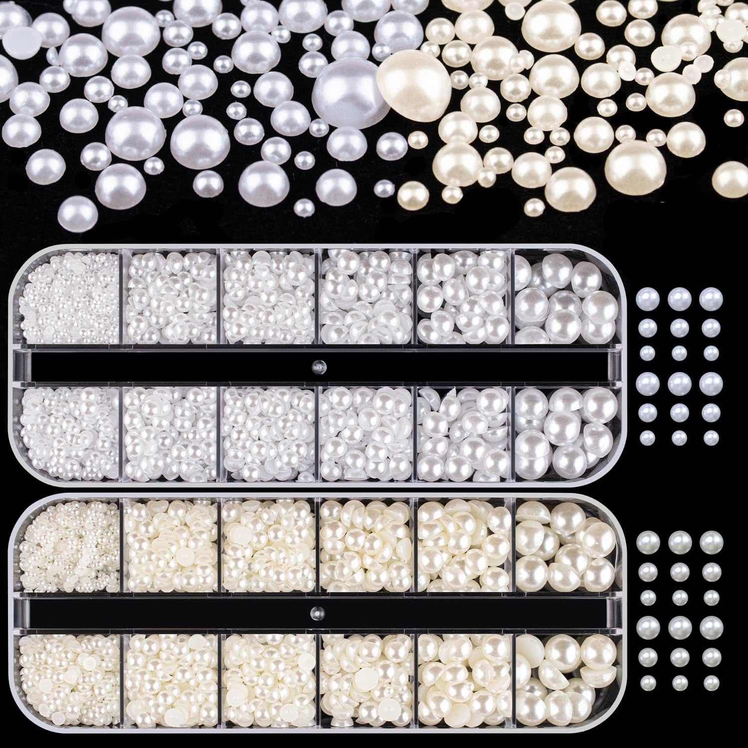 GZMAYUEN Nail Art Perles Micro Caviar pour Nägel, 0.3-3Mm Argent Doré Mini Caviar Strasssteine, Weiß Beige Mini Nägel Perlen Microperlen Décoration pour Nägel