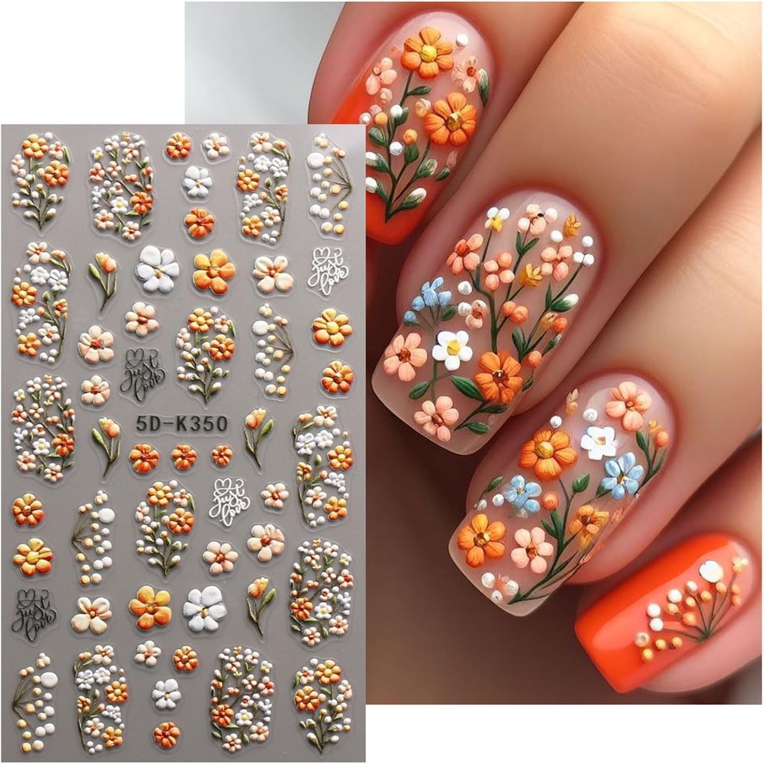 JMEOWIO Autocollants de Nail Art 3D, Autocollants pour Nail Art, Autocollants pour Nail Art, Autocollants pour Nail Art, Autocollants pour Nail Art, 5D Stéréoscopiques, Feuilles d'herbes, Décoration de Nageldesign, 4 Feuilles
