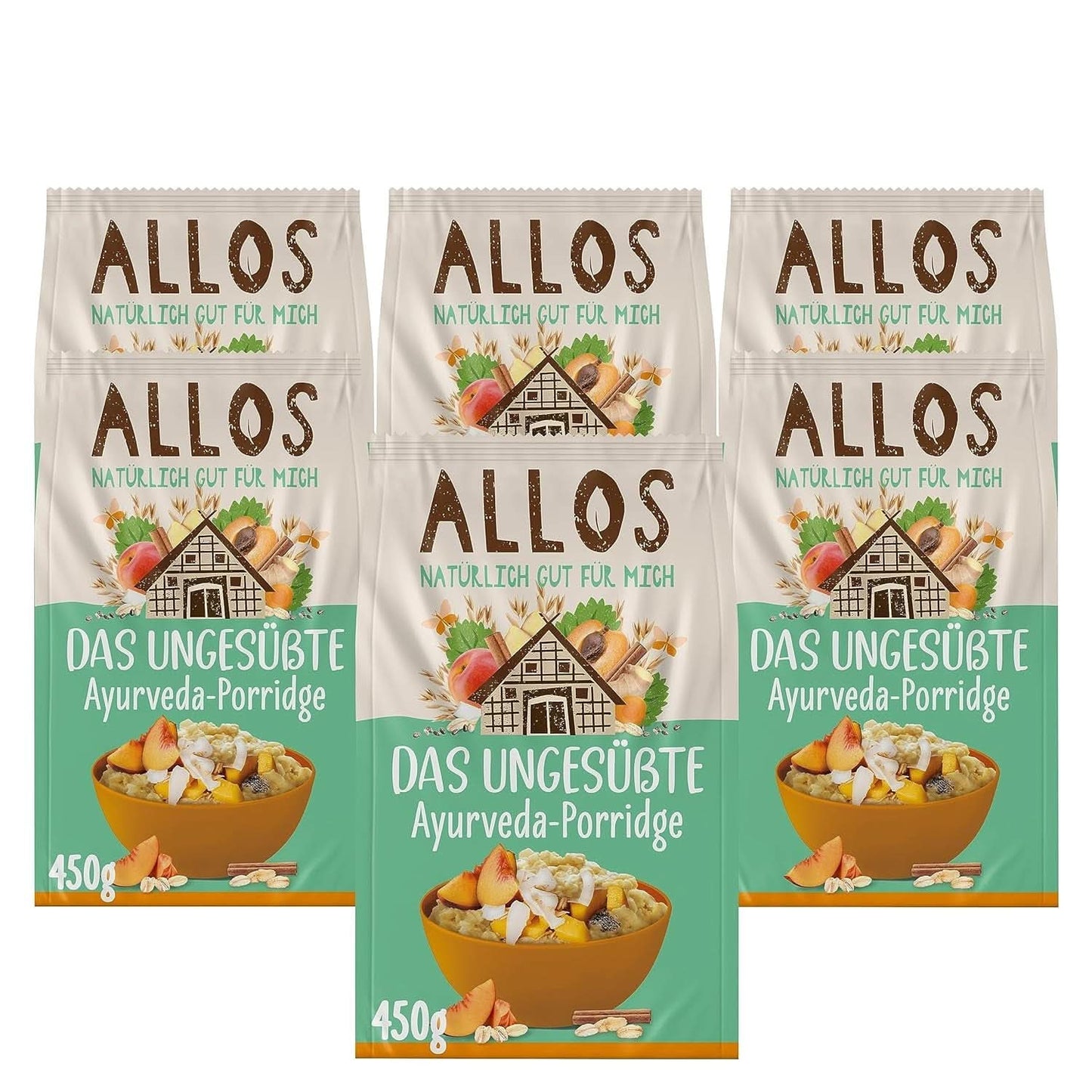 Allos Porridge non sucré aux figues et framboises, Coffret 6 x 500 grammes Céréales Naty Shop Porridge Ayurveda