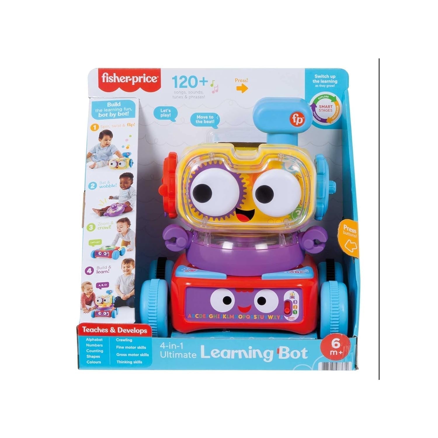 Fisher-Price Robot d'apprentissage 4 en 1 Linus pour bébés et tout-petits, jouet de 6 mois - germanophone, HCK39 Baby Toys Naty Shop espagnol