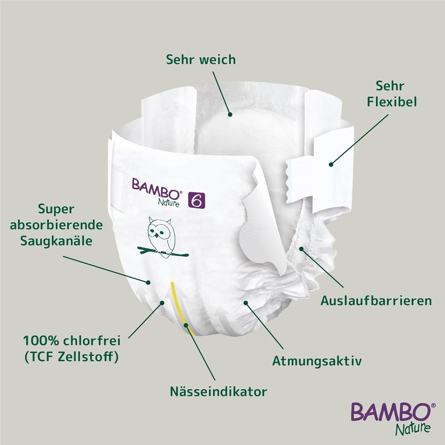 Couches Bambo Nature Premium Eco, taille 6, 1,63 kg