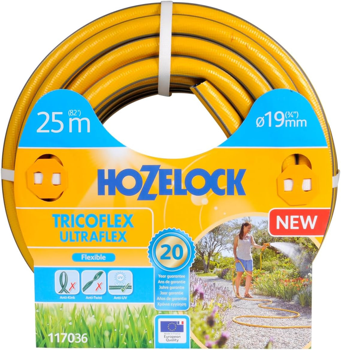 HOZELOCK - Tuyau Tricoflex Ultraflex Ø 12,5 mm (1/2") 20 M : Tuyau d'arrosage flexible, résistant aux intempéries, résistant à la torsion et à la flexion, composé à 40 % de PVC recyclé [117002], jaune